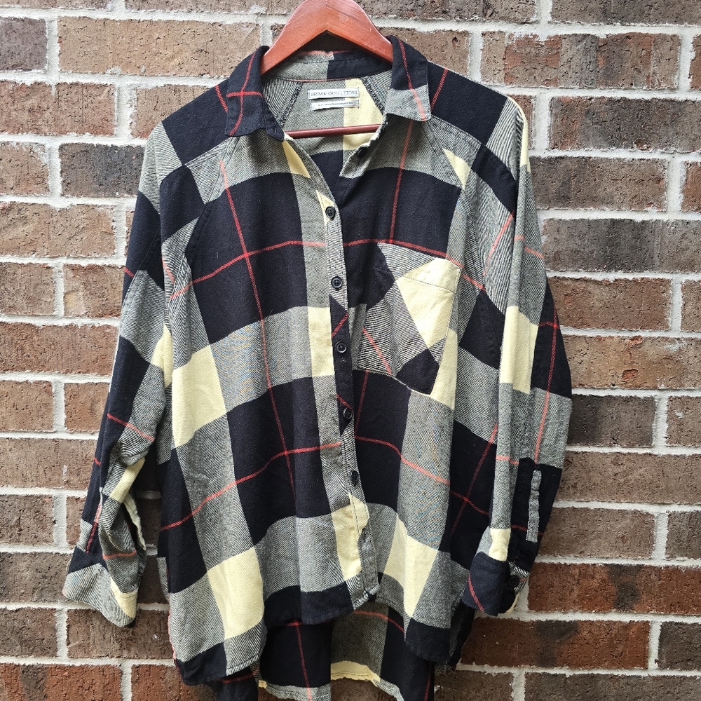 Urban Outfitters Black and Cream Plaid Shirt